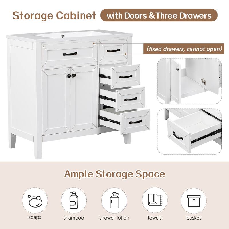 36" Bathroom Vanity with Sink Combo, Black Bathroom Cabinet with Drawers, Solid Frame and MDF Board