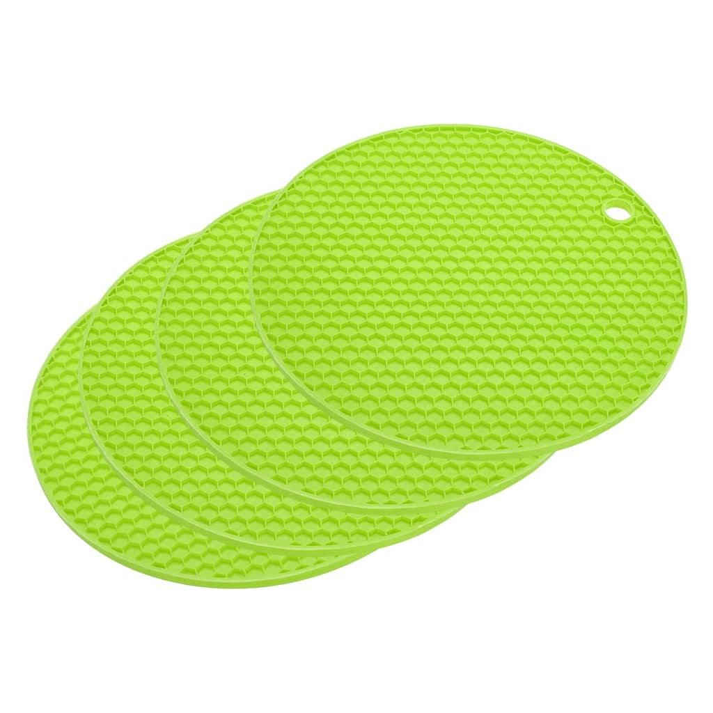 4pcs Silicone Trivet Mat Heat Resistant Pot Holders Hot Pads-Green - Green
