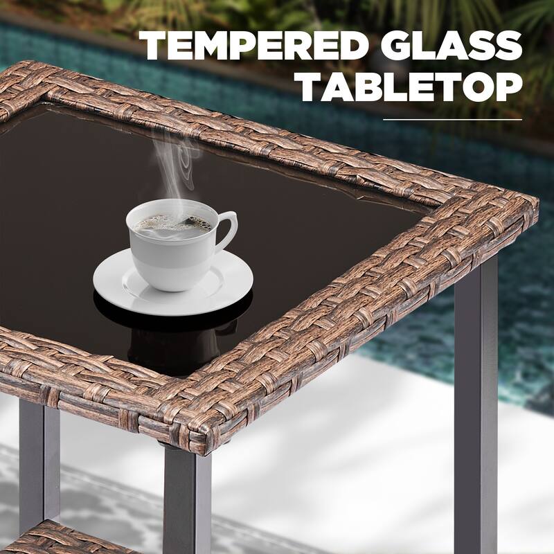 Pocassy Outdoor Wicker 5-Piece Swivel Chair Table with Ottoman