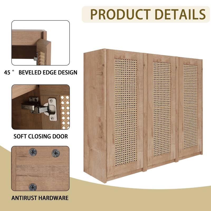Modern Wall-Mounted Bathroom Cabinet with Hidden Handles & Reversible Doors, Floating Side Storage Cabinet