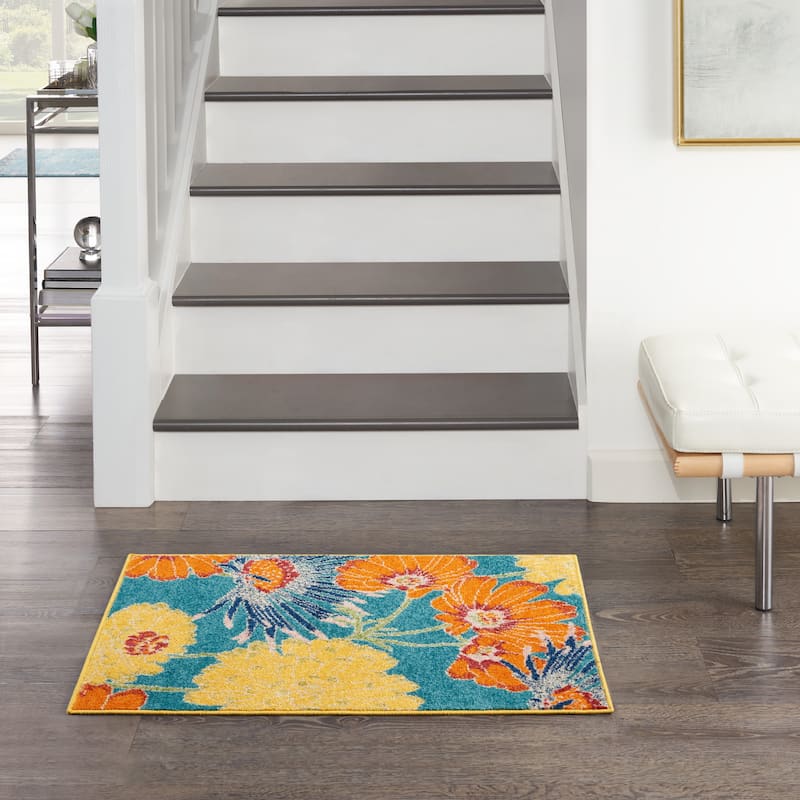 Nourison Allur Botanical Floral Area Rug - 2' x 3' - Turquoise Multicolor - Rectangle