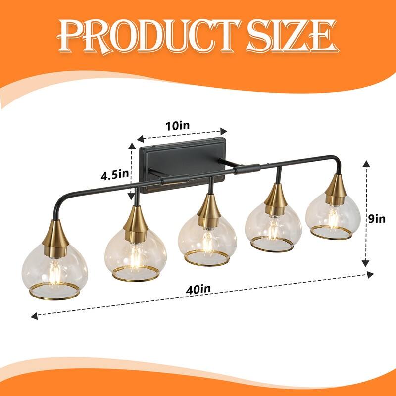 Modern Black and Gold Vanity Wall Sconce with Clear Glass Shades Industrial Bathroom Light Fixture (Bulb Not Included)