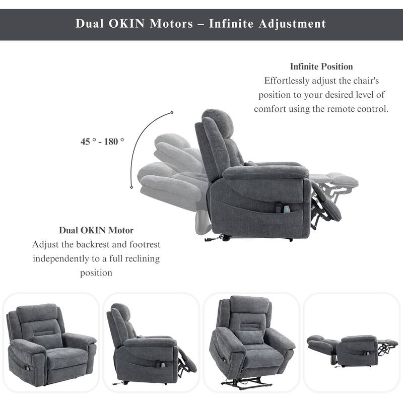 50'' Oversized Dual Motor Power Recliner Lift Chair with Massage and Heat，Mesh Fabric