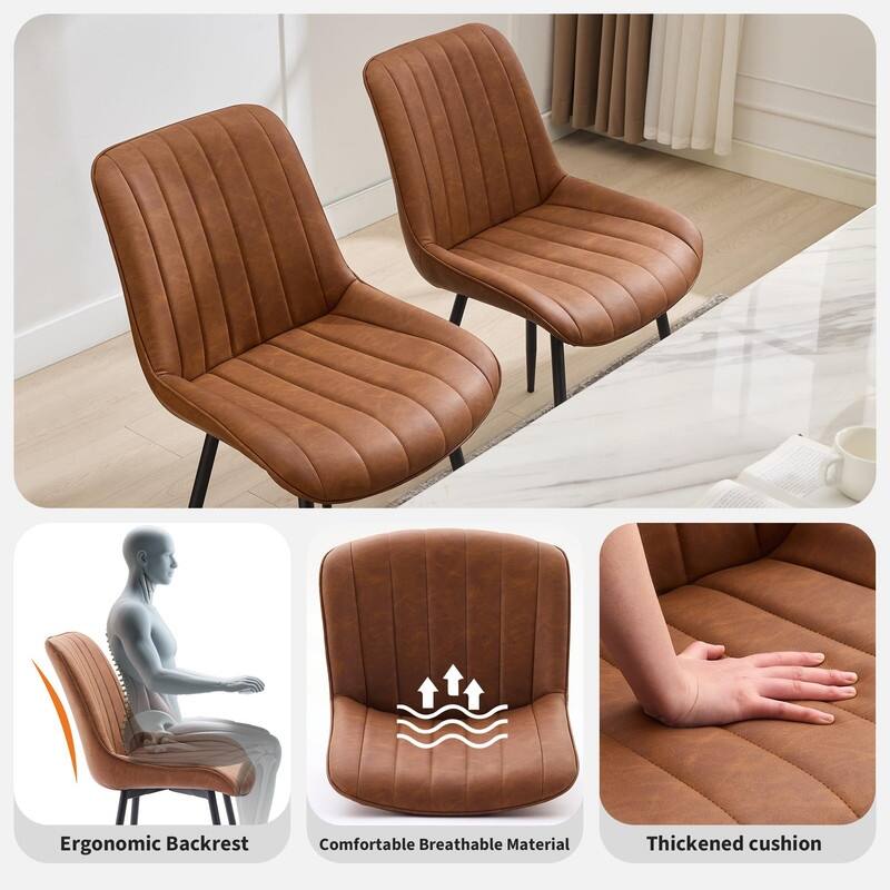 Set of 2 Modern Dining Chairs - Waterproof PU Leather Upholstered w/ Curved Backrest & Metal Legs