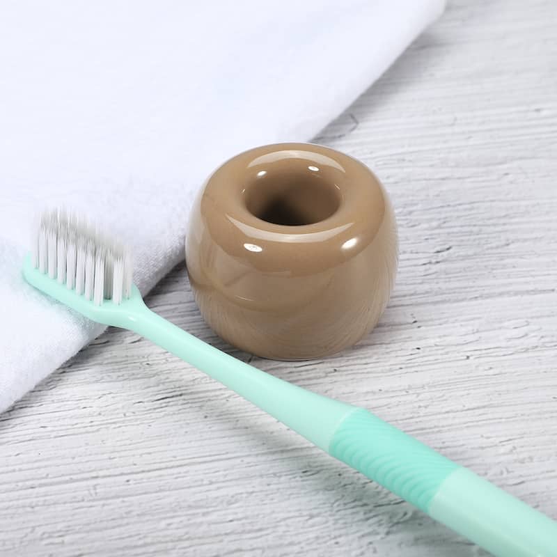 Toothbrush Holder, Round Mini Ceramic Toothbrush Holder Electric Toothbrush Holder, 1.65"x1.18", for Bathroom - Brown