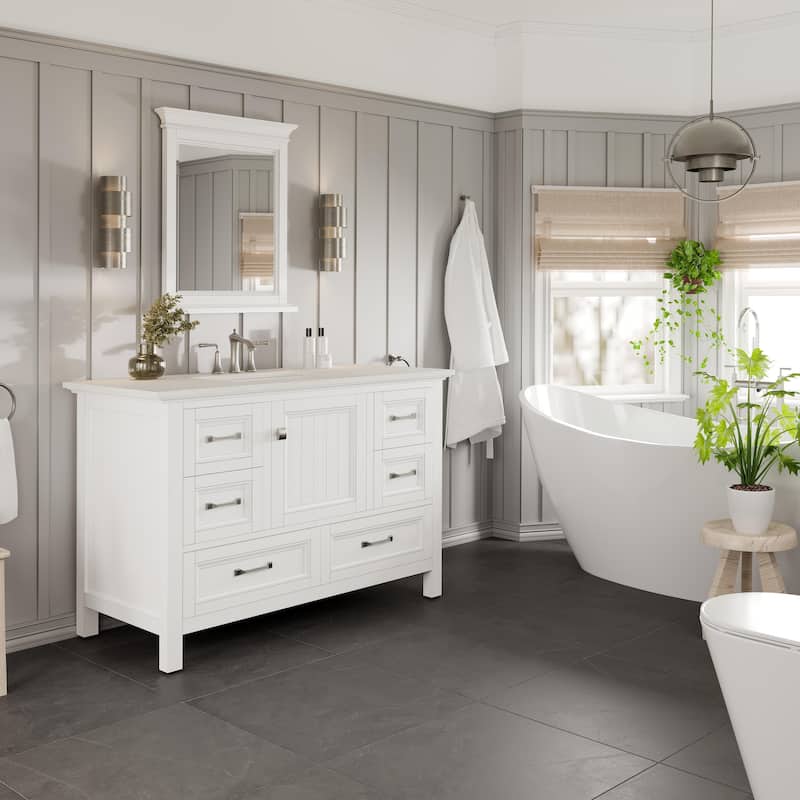 Eviva Britney 42"W x 22"D White Bath Vanity with Carrara Quartz Top