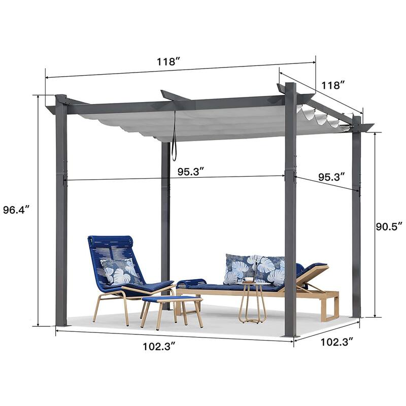 PURPLE LEAF Gazebo Outdoor Retractable Aluminium Grape Trellis Pergola with Extra Top Roof for Patio
