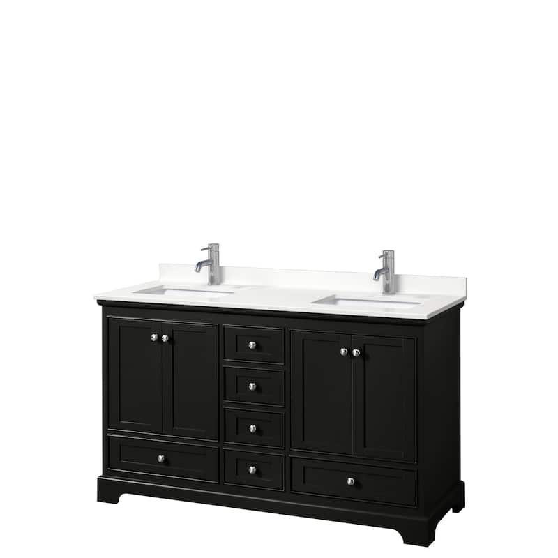 Deborah 60-inch Double Vanity, Quartz Top - Dark Espresso, Chrome Trim, White Quartz Top