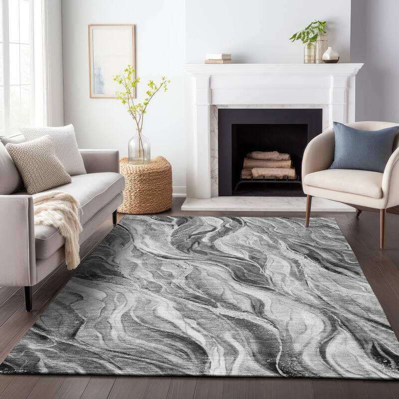 Premium Washable Super Soft Abstract Contemporary Mayfield Rug - Gray - 5' x 7' 6" - Rectangle