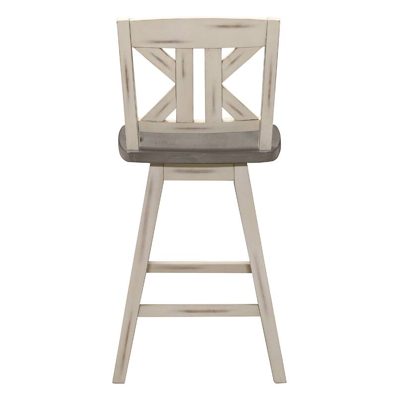 Ati Swivel Counter Height Chair Set of 2, X Back White Wood, Gray