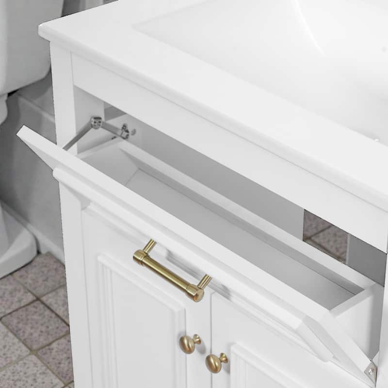 24 Inch Bathroom Vanity with Integrated Ceramic Sink, Freestanding Cabinet with Tip-Out Drawer, Small Space Vanity