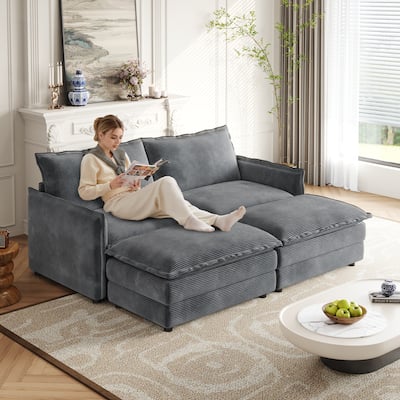 75" Corduroy 2-Seater Cloud Sectional Sofa with Dual-Layer Cushions