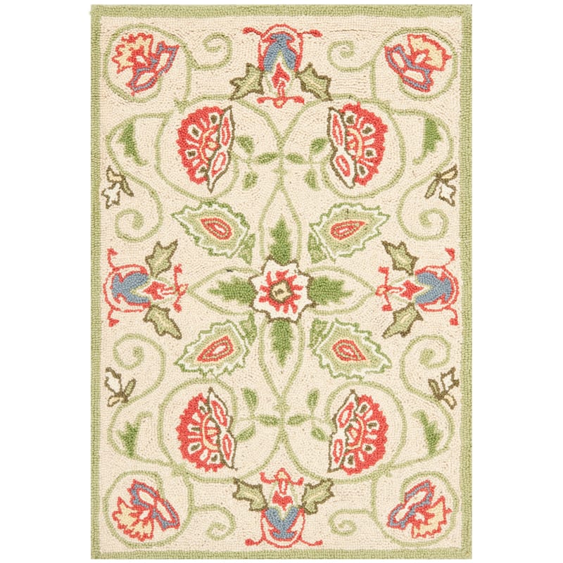 SAFAVIEH Handmade Chelsea Alecsandra French Country Wool Rug - 1'8" x 2'6" - Beige/Green