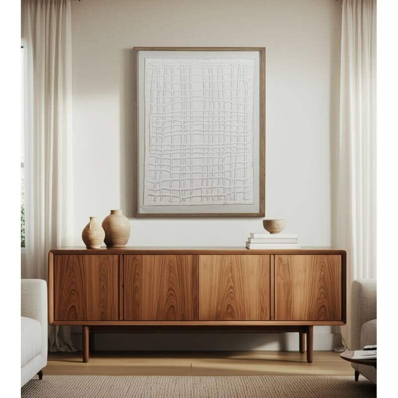 Wood Fabric Framed Wall Art Abstract Texture Design Finish - 48" Ivory