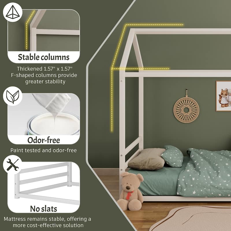 Montessori House Metal Floor Bed with End Guardrails by Harper&Bright Designs