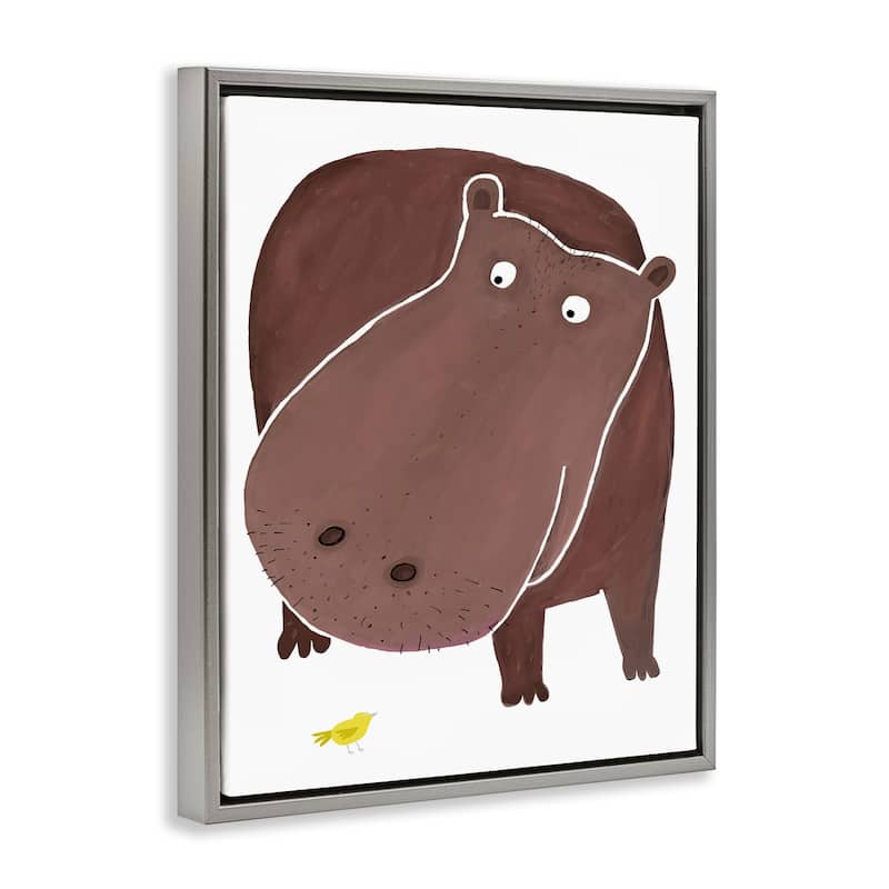 Stupell Hippo and Bird Friends Framed Floater Canvas Wall Art Design By Carla Daly