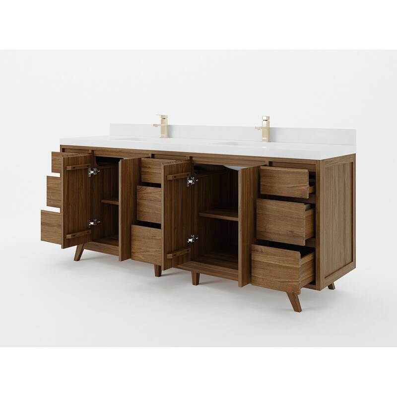 Willow Collections 84 in. W x 22 in. D Madison Teak Double Sink Bathroom Vanity with Countertop