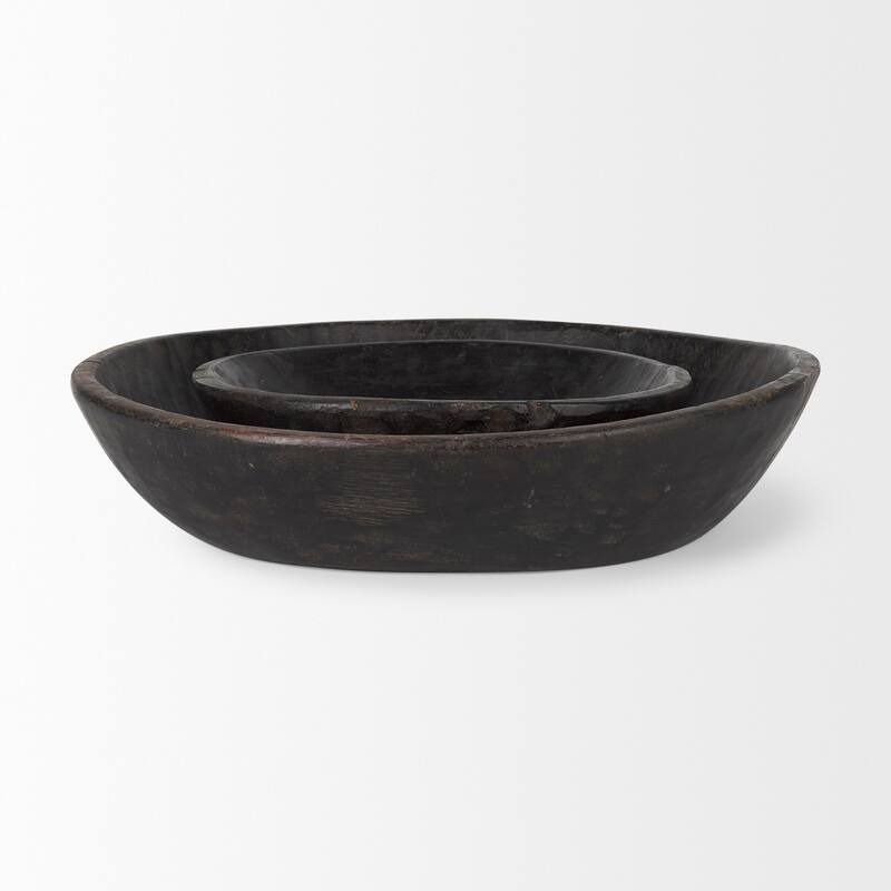 Nikita Set of 2 Large Black-Brown Reclaimed Wood Bowls - 20.0L x 20.0W x 5.0H