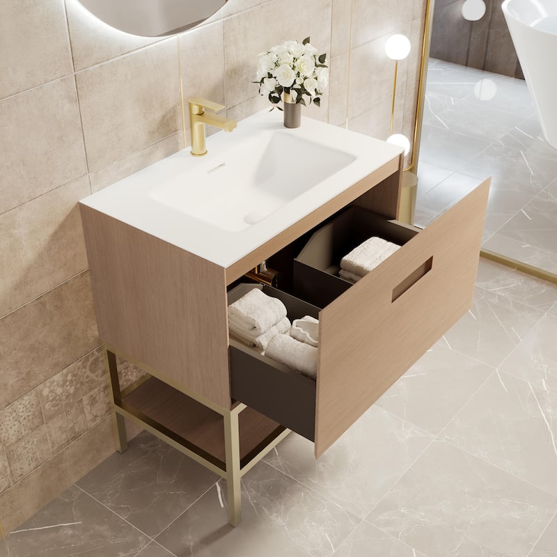 Eviva Iris 30"W Oak Freestanding Vanity with Integrated Sink Top