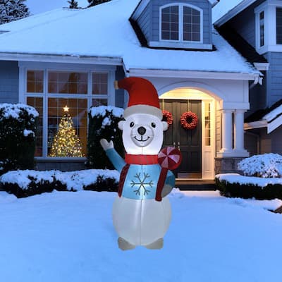 LED Lighted Inflatable Polar Bear Outdoor Christmas Decoration - 8.25' - White