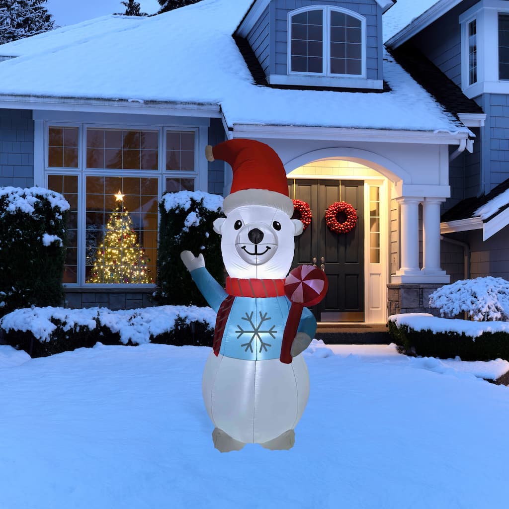 LED Lighted Inflatable Polar Bear Outdoor Christmas Decoration - 8.25' - White