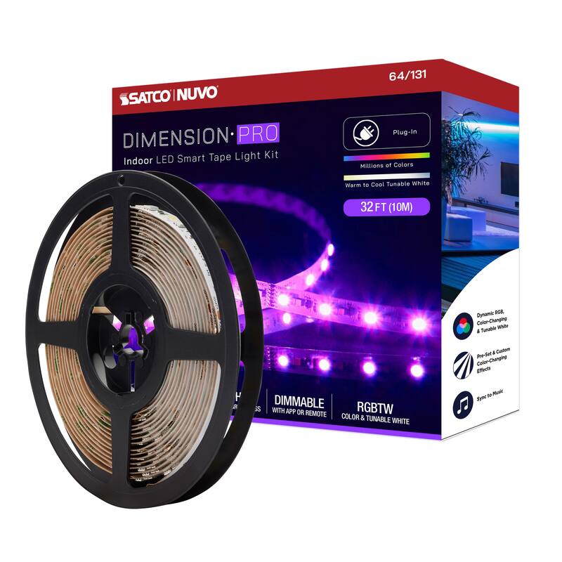 Dimension Pro Tape light strip 32 ft. Hi-Output RGB plus Tunable White Plug connection Starfish IOT Capable IR Remote Included - White