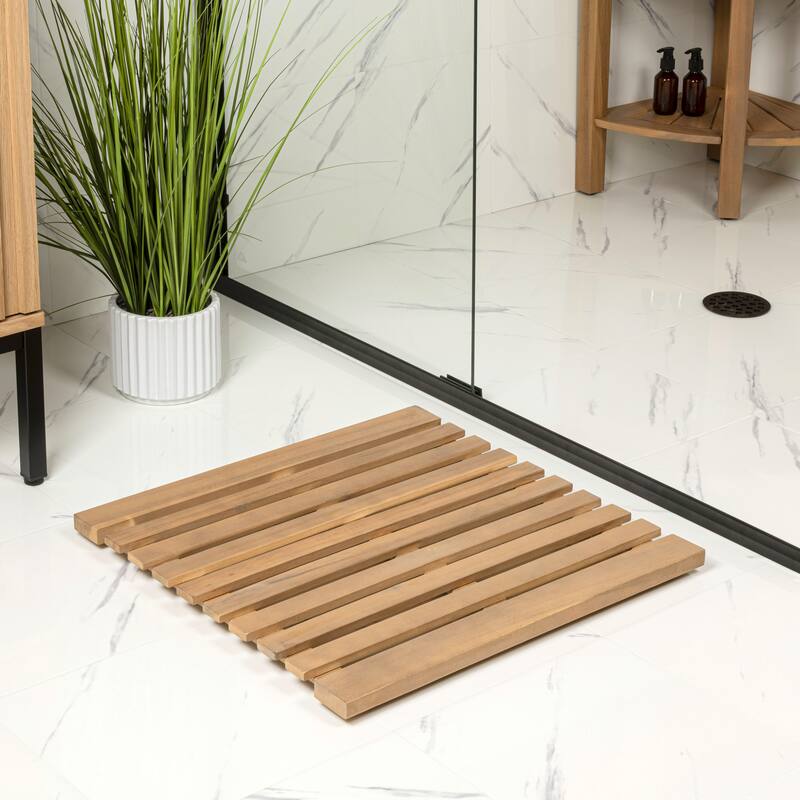 Paige Acacia Wood Slat Natural Indoor/Outdoor Shower Mat - Light Teak - 2' Square
