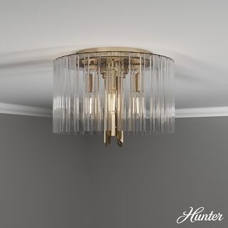 Hunter Gatz Ribbed Glass 4-Light Flush Mount Ceiling Light, Low Profile - Modern, Glam, Fluted Glass