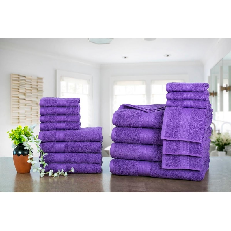 Luxurious Cotton 600 GSM Bathroom Towel Sets by Ample Decor - Set of 18 - Purple