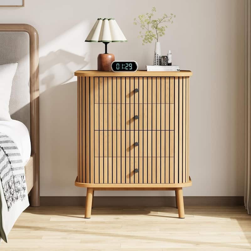 4 Drawer Dressers, Chest of Drawers for Bedroom, Nightstand, Spacious Storage Boho Wicker Dresser - Brown