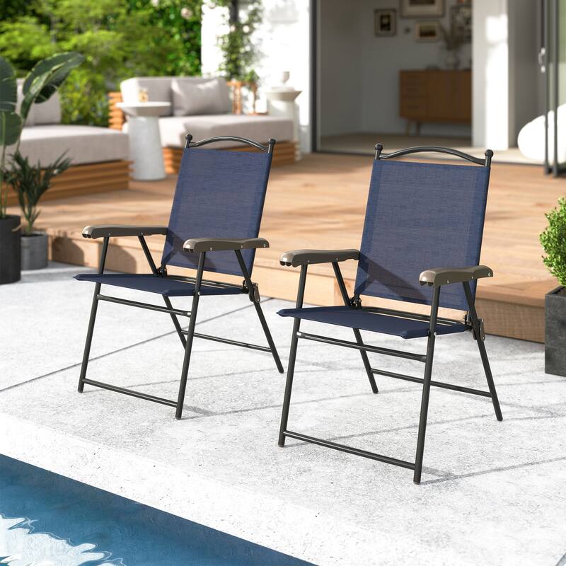 Gymax Patio Folding Chairs Set of 2 Outdoor Dining Chairs w/ Ergonomic