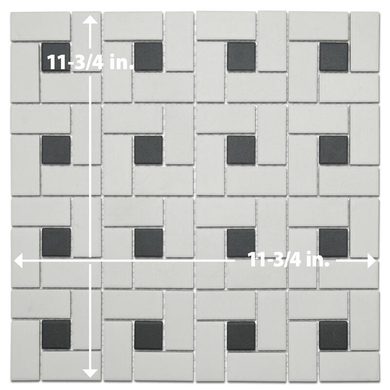 Merola Tile Gotham Spiral Unglazed White with Black Dot 11-3/4" x 11-3/4" Porcelain Floor and Wall Tile