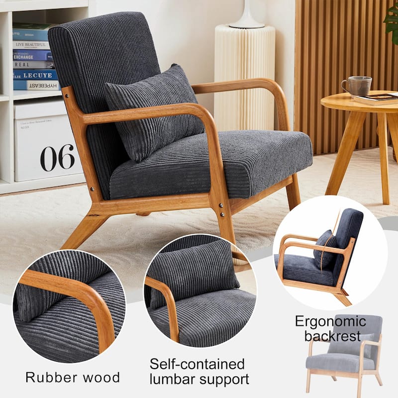 Mid-Century Modern Accent Chair, Armchair Living Room Chairs with Pillow