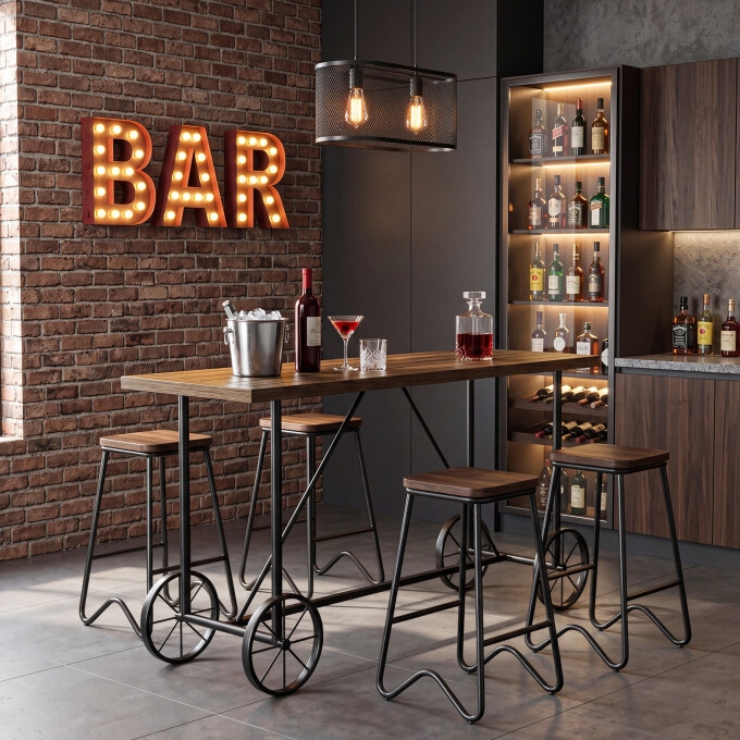 Reggie Freestanding Home Bar Counter, 78 Inch Cherry Brown Wood