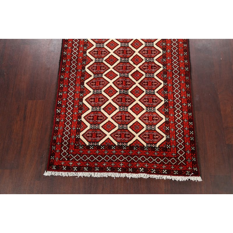 Traditional Geometric Balouch Persian Wool Area Rug Hand-knotted - 3'3" x 5'8"