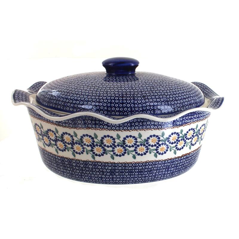 Blue Rose Polish Pottery Z137 Manufaktura Large Oval Baker with Lid - Peach Blossom