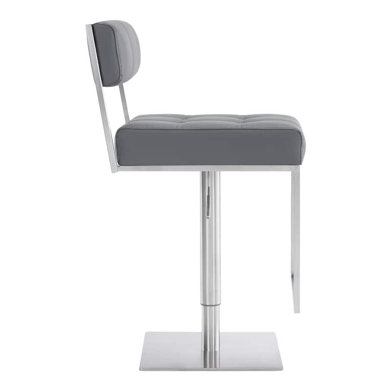 Faux Leather Swivel Low Back Bar Stool with Silver Pedestal Base - 22” x 17” x 44” (D x W x H)