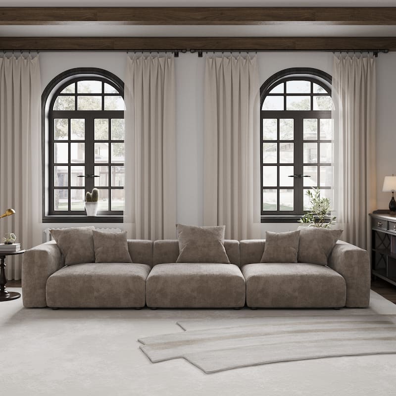 Large Modern Corduroy Fabric 3 Seats Sectional Sofa - Light Brown