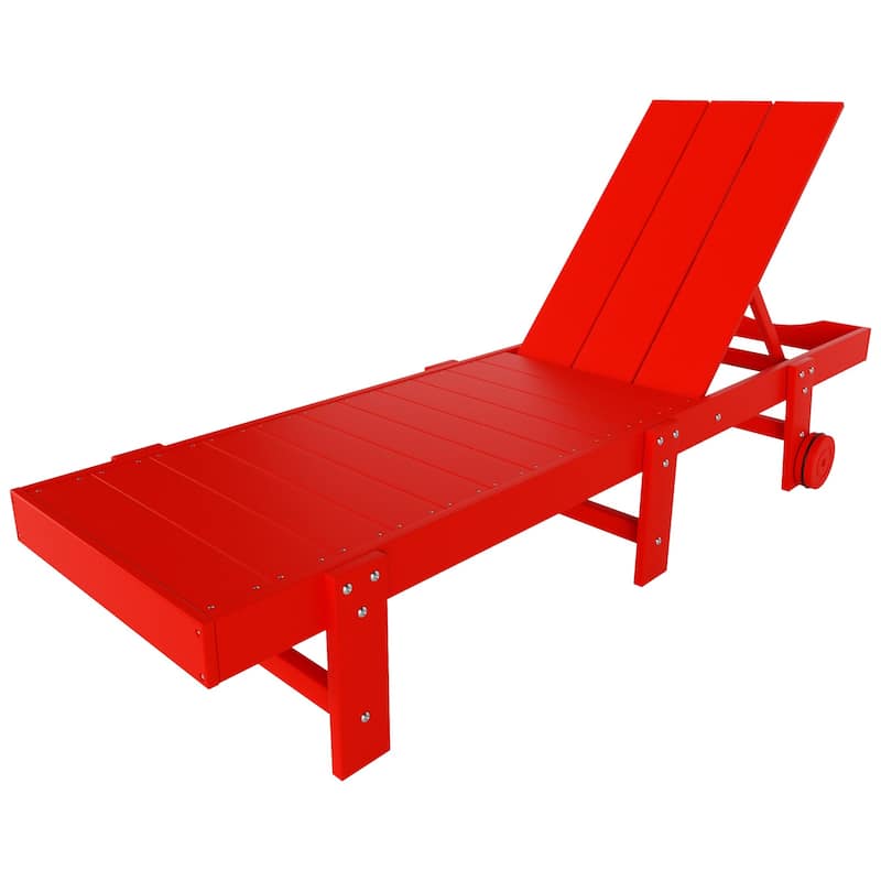 Shoreside Modern Poly Eco-Friendly All Weather Reclining Chaise Lounge With Wheels