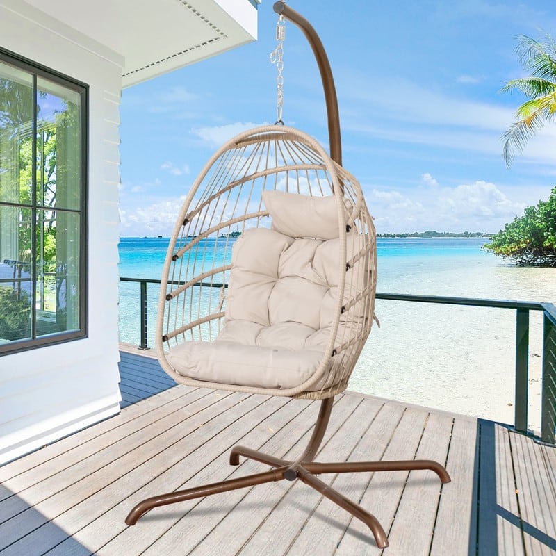 FINCATI Outdoor Oversized Luxury Hanging Egg Chair with Stand, 350 lbs Indoor Egg Swing Chair with Stand, Egg Chair Outdoor