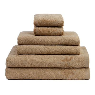 Provence 6-Piece 100 Cotton Velour Bath Towel Set in Taupe