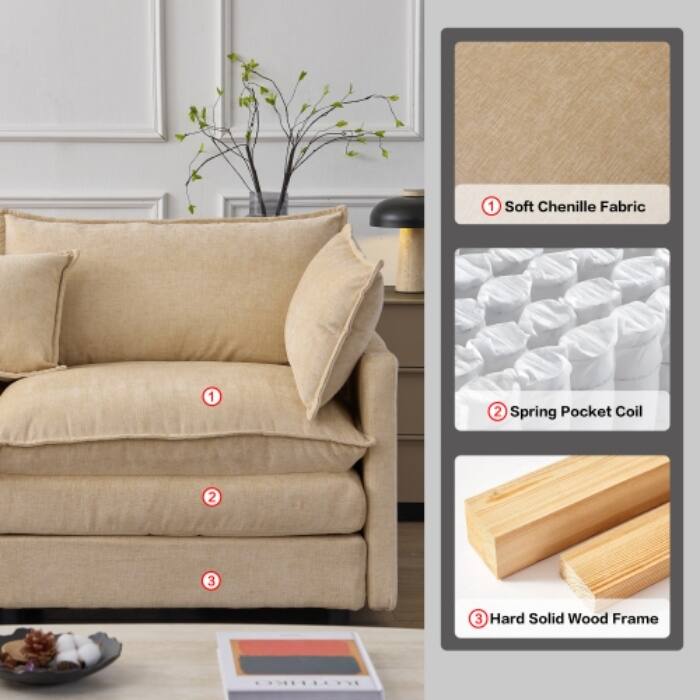 105" Modular Sectional Sofa with Ottoman, Upholstered Chenille Fabric 3-Seater