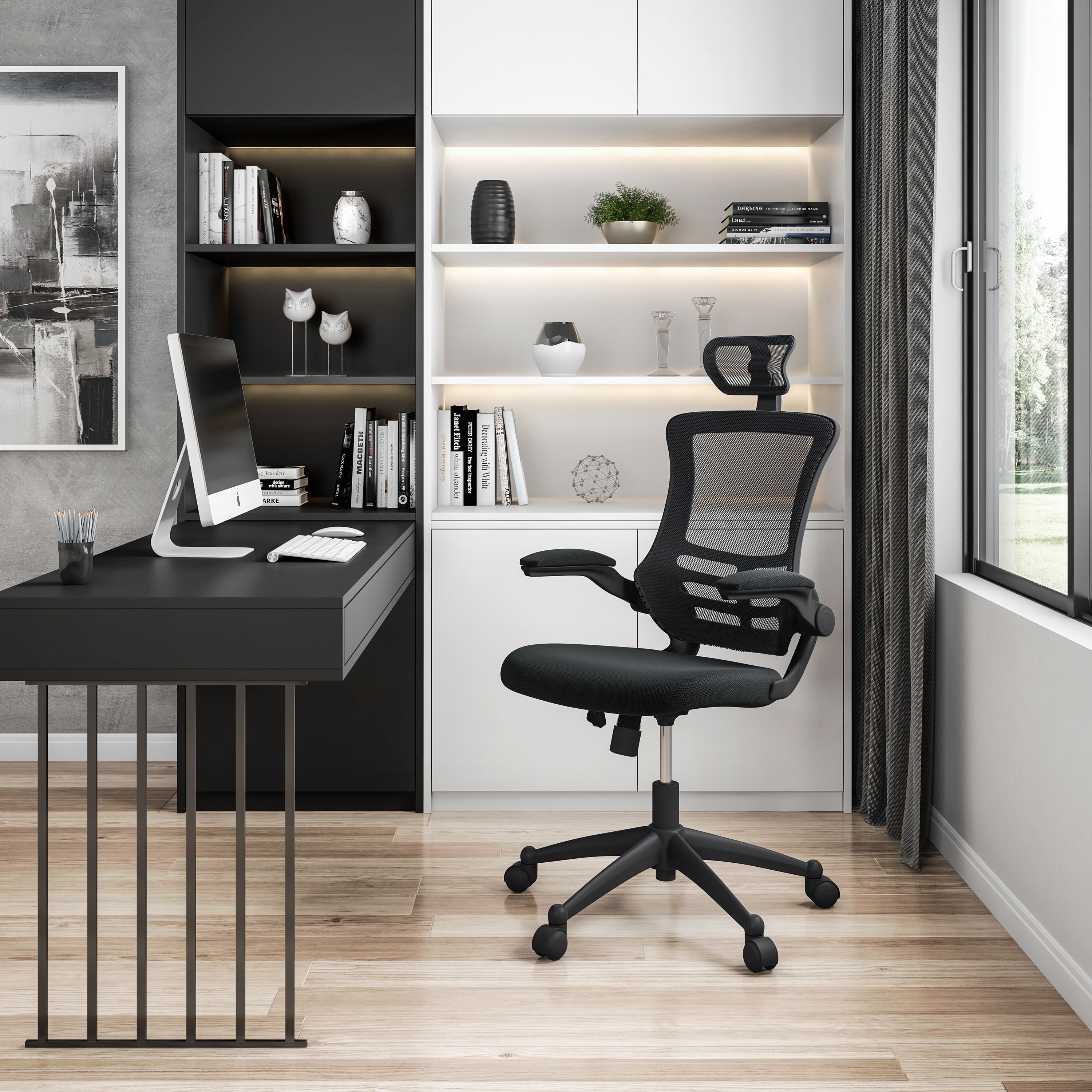 Techni mobili mesh task office chair cheap with flip up arms