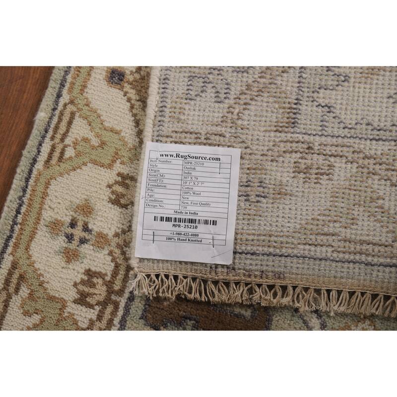 Green Oushak Oriental Runner Rug Handmade Floral Wool Carpet - 2'7"x 10'1"