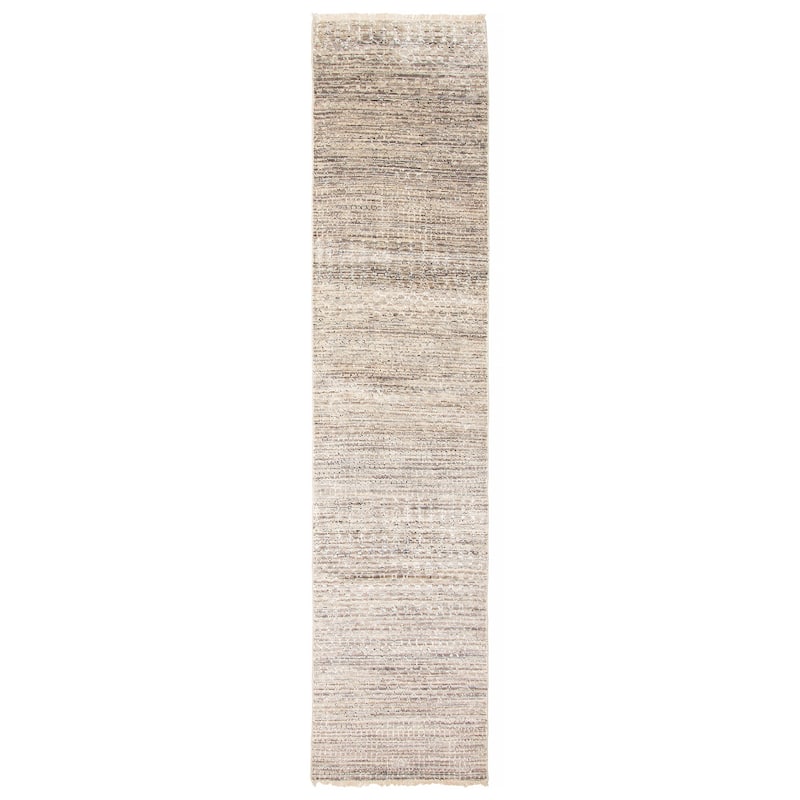 ECARPETGALLERY Hand-knotted Silk Shadow Grey Viscose, Wool Rug - 2'6 x 11'8 - Grey - 2'6 x 11'8