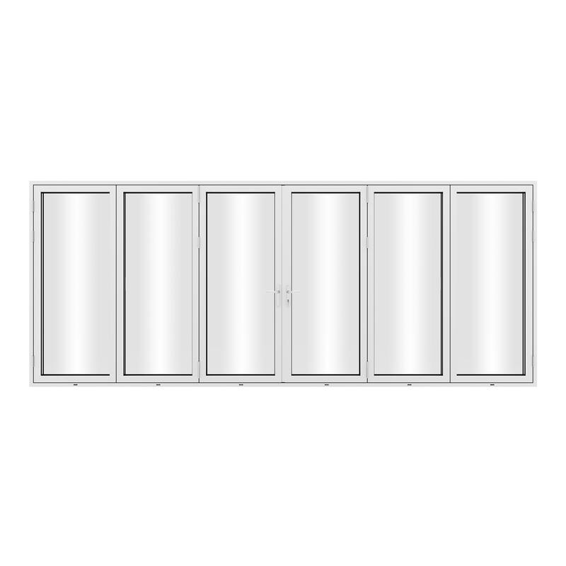 KaMic 192"×80" 6 Panels Aluminum Folding Door In White,Folded Out From Dual Open Model #:FD6PWH19280-DO