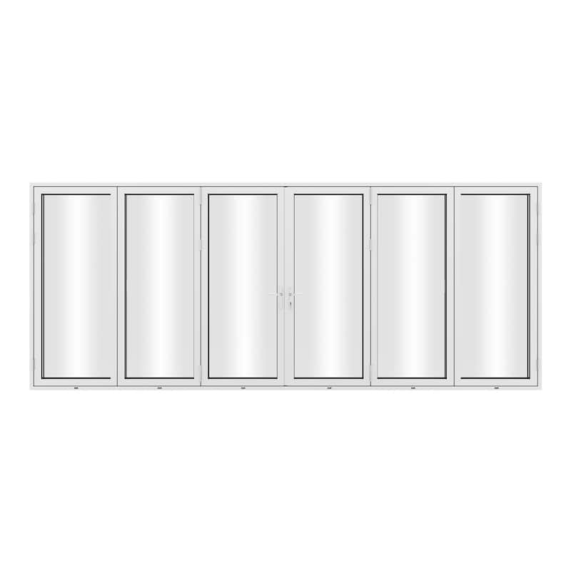 KaMic 192"×96" 6 Panels Aluminum Folding Door In White,Folded Out From Dual Open Model #:FD6PWH19296-DO