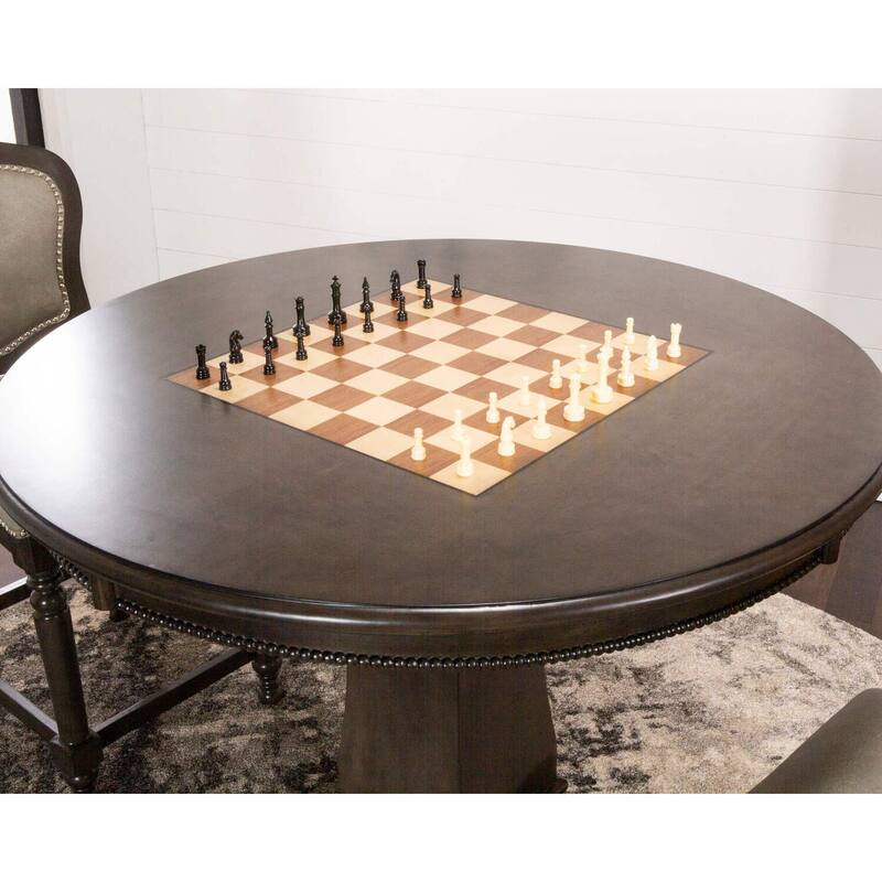 3-in-1 Counter Height Game Table & Dining Set - Poker, Chess, Rummy - Gray Wood & Stools