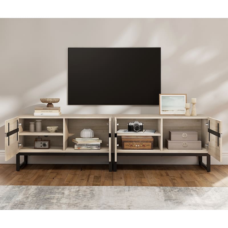 WAMPAT Modern TV Stand with Storage Cabinets, Wood Entertainment Center Media Console Table with Metal Legs for Living Room
