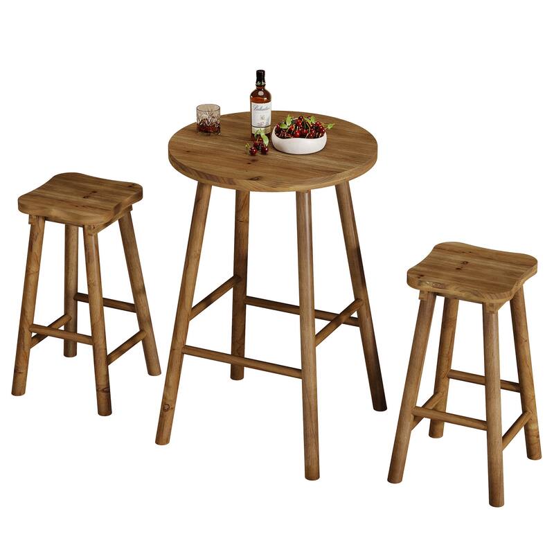 Round Bar Table with Chairs, 37.4" High Solid Wood Pub Table